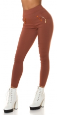 High Waist Leggings mit Taschen und Deko-Knöpfen in braun
