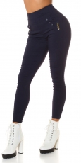 High Waist Leggings mit Taschen und Deko-Knöpfen in marine