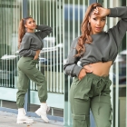 Preview: High Waist Hose im modischen Cargo-Look - khaki