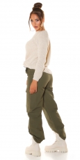 Preview: Moderne High Waist Hose im Cargo-Look - khaki