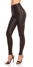 Sexy Wetlook-Hose mit seitlicher Zierschnürung in schwarz