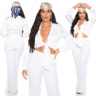 Preview: Sexy bauchfreie Satin-Bluse zum knoten in weiß