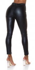 Preview: Sexy Leder-Look Hose mit Cutouts in schwarz