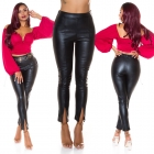 Preview: Sexy Leder-Look Hose mit Cutouts in schwarz