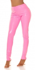 Preview: Heiße Hose im Latexlook mit Zierschnürung in neonpink