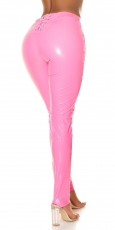 Preview: Heiße Hose im Latexlook mit Zierschnürung in neonpink