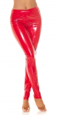 Heiße Hose im Latexlook mit Zierschnürung in rot