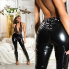 Preview: Heiße Hose im Latexlook mit Zierschnürung in schwarz