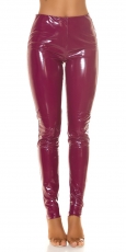 Preview: Heiße Hose im Latexlook mit Zierschnürung in violett