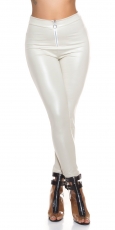 Thermo High Waist Wetlook Hose mit Zipper in beige