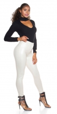 Preview: Thermo High Waist Wetlook Hose mit Zipper in beige