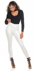 Preview: Thermo High Waist Wetlook Hose mit Zipper in beige