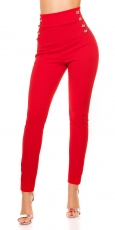 Elegante High Waist Hose  mit Zierknopf-Leiste - rot