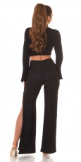 Preview: High Waist Schlag Hose mit sexy hohen Schlitz - schwarz