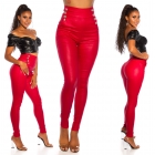 Preview: Sexy High-Waist-Hose im Lederlook mit Zierknöpfen - rot