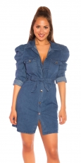 Modernes Jeans-Minikleid mit Bindebändchen - dark blue