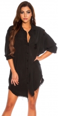 Moderne Long-Bluse im auffälligen Used-Look - schwarz