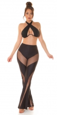 Exklusive Schlag Hose mit sexy Transparent-Einsätzen in schwarz
