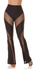Preview: Exklusive Schlag Hose mit sexy Transparent-Einsätzen in schwarz