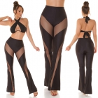Preview: Exklusive Schlag Hose mit sexy Transparent-Einsätzen in schwarz