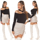 Preview: Schulterfreier Strick-Pulli mit Strassverzierung - schwarz