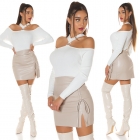 Preview: Schulterfreier Strick-Pulli mit Strassverzierung - weiß