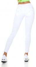 Sexy Skinny- Hüft- Jeans mit Schleifen-Verzierung in weiß
