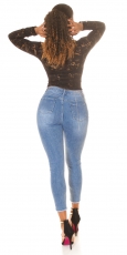Preview: 7/8 Skinny High Waist Jeans mit Zierzipper - jeansblau