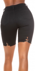 Süße High Waist Jeans-Shorts mit Strass-Verzierung - schwarz