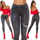 Preview: High Waist Skinny Jeans mit Vintage-Effekten in dark grey