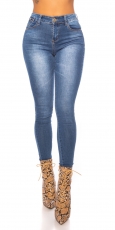 Figurbetonte Skinny Jeans mit Schleifen-Verzierung - blue washed
