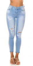 Sexy Push Up Skinny Jeans mit Used-Effekten - light blue