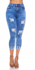 7/8 Highwaist-Jeans im modischen Used-Look - blue washed