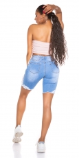 Preview: High Waist Capri-Jeans mit Spitzen-Verzierung - blue washed