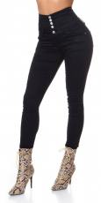 Sexy figurbetonte High Waist Jeans mit aufgesetzter Knopfleiste - schwarz