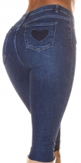 High Waist Skinny Jeans mit Herz-Verzierung - blue washed