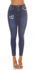 Sexy Stretch-Jeans mit Strass Verzierung - blue washed