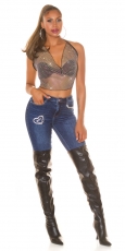 Preview: Sexy Stretch-Jeans mit Strass Verzierung - blue washed