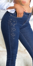 Preview: Stretch Jeans mit dezenter Strass-Verzierung - jeansblau