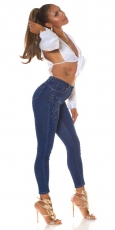 Preview: Stretch Jeans mit dezenter Strass-Verzierung - jeansblau