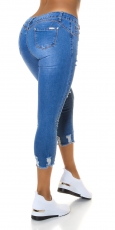 Preview: Sexy 7/8 Low Waist Used Jeans mit Push-Up Effekt - blue washed