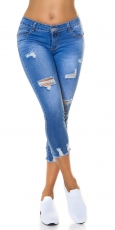 Sexy 7/8 Low Waist Used Jeans mit Push-Up Effekt - blue washed