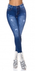 Sexy Push Up Skinny Jeans mit Used-Effekten - blue washed