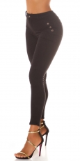 High Waist Push Up Jeans mit Zierknöpfen - schwarz