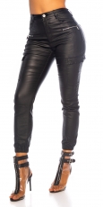 Sexy Lederlook-Hose im Cargo-Design - schwarz