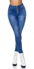 Stretch Skinny Jeans mit Knopfleiste - blue washed