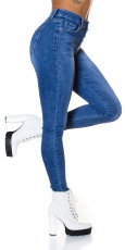 Preview: Stretch Skinny Jeans mit Knopfleiste - blue washed