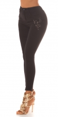 Stretch Jeans mit dezenter Strass-Verzierung - schwarz