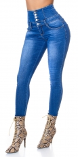 Sexy figurbetonte High Waist Jeans mit aufgesetzter Knopfleiste - blue washed