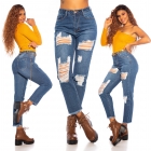 Preview: Modische Mom Fit Jeans mit XXL-Rissen in blue washed